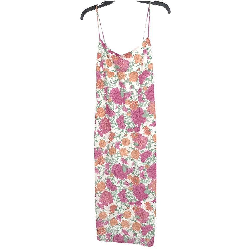 WAYF Floral Print Midi Dress Sleeveless Cami Slip‎ Dress Pink Orange XS